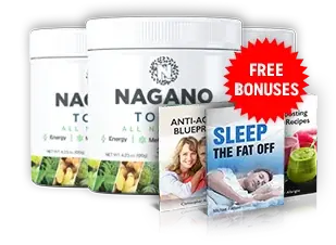 Three jars of Nagano Lean Body Tonic with the three free bonus guides